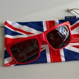 Jimmy Choo Vibrant Red Sunglasses with Union Jack Case